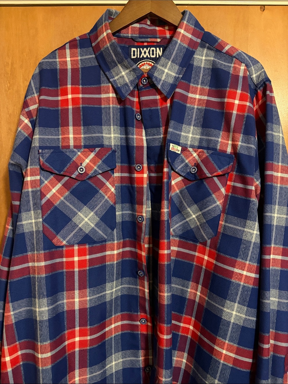 DIXXON Navy Blue and Red Plaid Button-Down Flannel Shirt